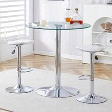 Set: 89cm Glass Table + 2 Height-Adjustable And Swiveling Footrests. Transparent Appearance . 360° Rotation . Versatile. Creates Visual Width And Saves Space. Available In Silver And White.