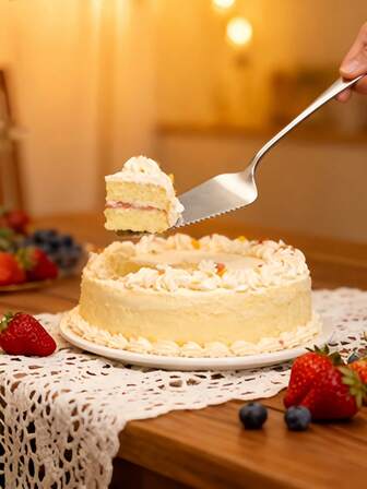 1 Stück Edelstahl Kuchen- & Pizzaschneider für Hochzeit, Geburtstag, Party - Dreieckiger Spachtel für Desserts, Backen, Tiramisu-Schneiden, langanhaltend Küchengerät, einseitig gezahnt, ideal für Heimbacken / professionelle Köche / Kochbegeisterte