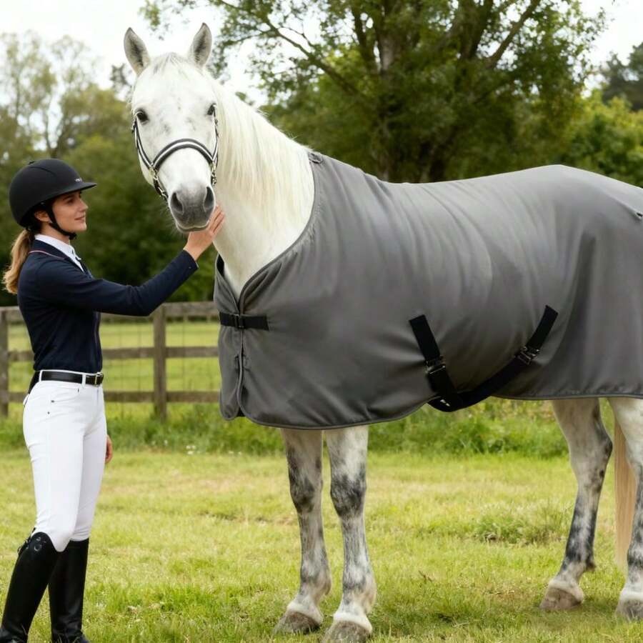 1件灰色冬季加厚羊毛马毯 - 保暖马匹外套，适合寒冷天气，配有可调节绑带