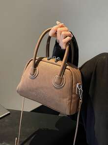 1个复古手提包，小巧的保龄球包风格单肩包，女士款，可调节肩带，波士顿包，适合购物、约会、度假 - 棕色 - 查看 6