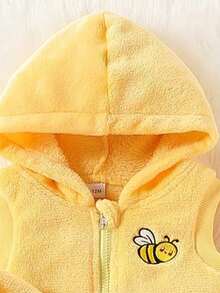 女婴 3 件套：时尚可爱刺绣蜜蜂无袖夹克、刺绣运动衫和长裤套装 - 黃色 - 查看 3