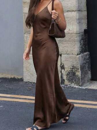 Women's Summer Fashion Satin Sleeveless Sexy Dress