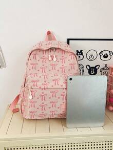 3件套尼龙蝴蝶结印花背包，可折叠多口袋大容量防水拉链背包，适合青少年、高中生、大学生、女生日常使用、通勤、旅行，情人节礼物