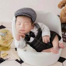 Zestaw 3 strojów do fotografii noworodkowej – czapka, koszula, ogrodniczki, ubranka na sesję zdjęciową, akcesoria do baby shower, prezenty wielkanocne, rzeczy dla dziewczynek/chłopców