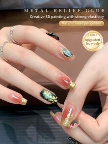 annies 5g Gold Metal Embossing Gel Free Of Cleaning Three-Dimensional Carved Modeling Nail Polish Gel Special For Metal Texture Nail Salons1pcs/2pcs - 彩色 - 查看 3