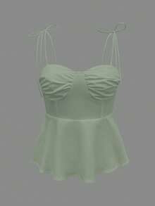 1pc Women's Casual Sleeveless Ruffle Hem Blouse, Elegant French Minimalist Pure White Tube Top Cropped Camisole, Fitted Vacation & Commute Lightweight Camisole Tie Front Tank Top, Y2K Sexy Babydoll Accentuates Curves Outerwear, Spring/Summer/Autumn - Mint Green - View 4