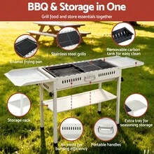 Grillz Portable BBQ Grill W/ Stainless Steel Racks & Pans For Outdoor - Beige - View 4