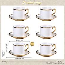 6-Piece European Coffee Cup And Saucer Set, (3 Oz/90ml), With Gold Decoration And Gift Box, Afternoon Tea Drink Cup, White Tea Cup Set, Porcelain Tea Set, The First Choice For Gifts For Dinner Parties And Holiday Events - 經典白 - 查看 10
