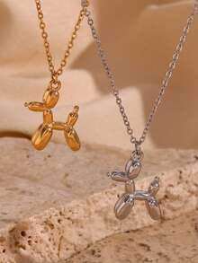 1件装不锈钢气球狗项链 简约银色可爱动物吊坠 精致金链锁骨女士项链 - Necklace - 查看 3