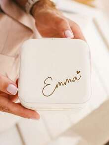 Personalized Handwritten Name Heart-Shaped Jewelry Box - Customized Beige Travel Jewelry Storage Box, Zipper Closure, Fabric Lining, Perfect Bridesmaid Invitation Gift Or Couple's Memento, Elegant Design | Soft Lining, Wedding Gift, Jewelry Box - Multicolor - View 8