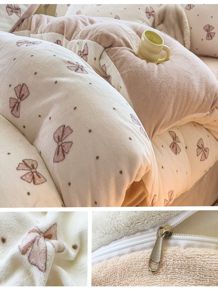 3-Piece Reversible Thickened Bedding Set, Includes 1 Duvet Cover And 2 Pillowcases (Bed Sheet And Pillow Not Included), Soft, Instant Warmth, Breathable, Moisture-Wicking, Minimalist Fashion, Machine Washable - Cappuccino - View 1