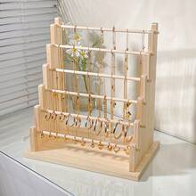 6-Tier Rustic Wooden Jewelry Organizer - Detachable Display Rack For Bracelets, Earrings, Bangles, Watches, Necklaces & Satin Ribbon Spools, Multi-Purpose Storage Stand For Home, Craft Shows, Bakeries & Flower Shops - Mustard Yellow - View 6