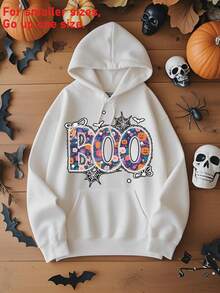 Sudadera con capucha de Halloween para hombres - Sudadera con patrón de calavera floral y telaraña BOO, roja casual con bolsillo canguro, atuendo diario y de de primavera y otoño, moda de otoño, diseño divertido, tela cómoda de manga larga, sudadera para hombres entusiastas del estilo urbano - Blanco - Ver 1