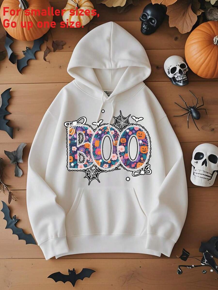 Sudadera con capucha de Halloween para hombres - Sudadera con patrón de calavera floral y telaraña BOO, roja casual con bolsillo canguro, atuendo diario y de de primavera y otoño, moda de otoño, diseño divertido, tela cómoda de manga larga, sudadera para hombres entusiastas del estilo urbano - Blanco - Ver 1