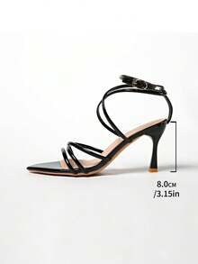 2025夏季新款尖头高跟凉鞋，带绑带，优雅法式风格，适合搭配连衣裙 - 黑色 - 查看 6