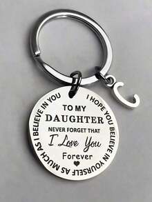 1 Piece Of DAUGHTER First Letter A-Z Pendant Keyring With Circular Stainless Steel Laser Engraving