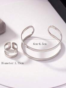 Set Of 2 Adjustable Rings And Bracelets, 2 Strands, Minimalist Luxury, 18k Gold And 925 Silver Plated - Silver - View 8