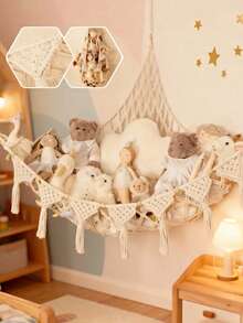 Boho Style Plush Doll Hammock Or Net With LED Lights (Batteries Not Included), Extra Large Plush Doll Storage Rack, Suitable For Small Or Large Plush Toys