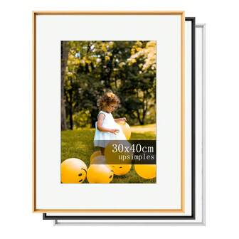 1个，30x40厘米/12x16英寸相框，A3简约经典金属线条斜角3D相框，A4 3D证书框，高品质金属拉丝纹理，高分辨率亚克力，可垂直和水平展示（金色）