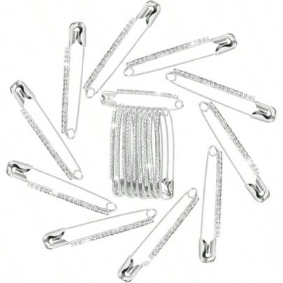 10 Pcs Sliver Rhinestone Safety Pins Sparkly Rhinestone Decorative Pins For Clothing Classic Crystal Brooch For Scarf Shawl Jeans Sweaters Dresses Elegant Fashion Accessory For DIY Projects Evening Wear And Casual Outfits Adds Glamour And Style To Any Attire