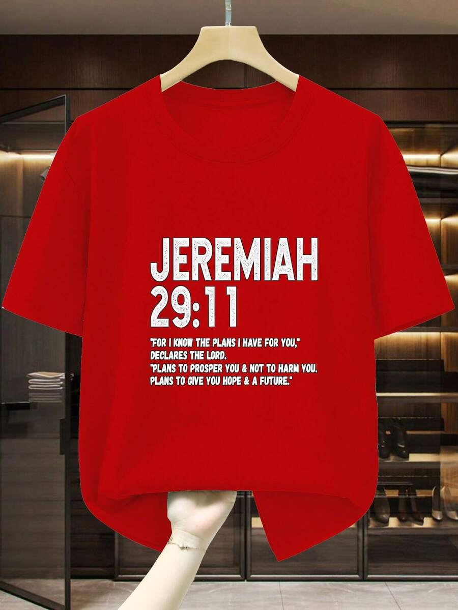 Camisas De Hombre - Men's Retro Pure Cotton T-Shirt - Graphic T-Shirt With Jeremiah 29:11 Bible Verse - Crew Neck Short Sleeve - Loose And Comfortable - Casual And Versatile - Suitable For Festive Celebrations And Everyday Wear, Y2K Retro Streetwear - Gifts For Men - 紅色 - 查看 1