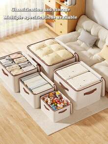 1pc Foldable Storage Box - Essential Home Storage Box, Double-Sided Zipper Design, Durable, Large Capacity, Faux Leather Handle For Easy Carrying, Can Be Used As Clothes Storage Box Or Under-Bed Storage Box - Multicolor - View 7