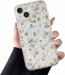 Funda magnética ZTOFERA para 13/14 compatible con, diseño de patrón floral estético y lindo para chicas y mujeres, funda protectora dura anti-caída para 13/14 - gran flor blanca, funda de teléfono creativa de dibujos animados, a prueba de golpes y resistente a caídas, protección completa, adecuada para 17/17ProMax/iPhone16/16Plus/16Pro/16ProMax, iPhone15/15Plus/15Pro/15ProMax, iPhone14/14Plus/14Pro/14ProMax, iPhone13/13Pro/13ProMax, regalo perfecto para novia, novio, día de San Valentín, Navidad - transparente - Ver 1