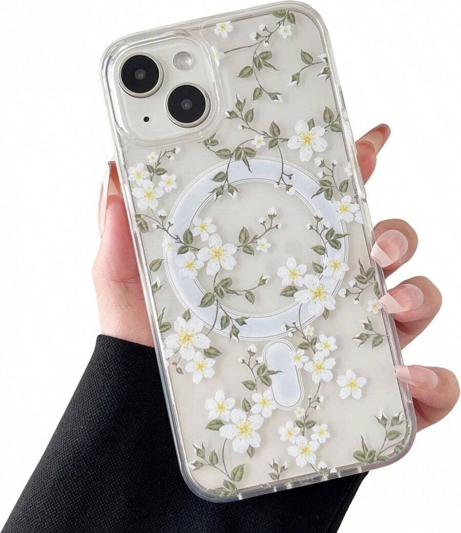 Funda magnética ZTOFERA para 13/14 compatible con, diseño de patrón floral estético y lindo para chicas y mujeres, funda protectora dura anti-caída para 13/14 - gran flor blanca, funda de teléfono creativa de dibujos animados, a prueba de golpes y resistente a caídas, protección completa, adecuada para 17/17ProMax/iPhone16/16Plus/16Pro/16ProMax, iPhone15/15Plus/15Pro/15ProMax, iPhone14/14Plus/14Pro/14ProMax, iPhone13/13Pro/13ProMax, regalo perfecto para novia, novio, día de San Valentín, Navidad - transparente - Ver 1