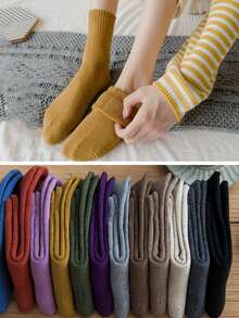 1/3/5/10 paia di calze di media lunghezza in colore unito e morbido pile per donna, versatili - Multicolore - Visualizzare 13
