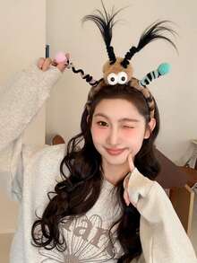 2pcs Unique Quirky Spring Pom Pom Braid Plush Headband, Women Hairband For Birthday Party - Multicolor - View 5