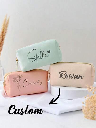 Bolsa de maquillaje personalizada con nombre - Bolsa de cosméticos con combinación de letras personalizada, neceser de cuero, regalo para dama de honor, favor de despedida de soltera, regalo de letra para dama de honor, multifuncional, gran capacidad, práctica, plegable, útil, versátil, minimalista, linda, para vacaciones/casual