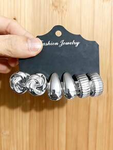 4-10 Peças Conjunto de Brincos de Moda Dourados para Mulheres, Material CCB e Leve, Brincos de Pino Elegantes com Pingente em Gota d'Água, Brincos de Pino Redondos Enrolados em Nó, Designs Delicados de Estrela-do-mar e Flor, Luxuoso e Estiloso Vintage, Adequado para Uso Diário, Reuniões, Viagens, Festas - Prata - Visão 2