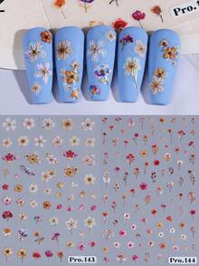 قطعتان من ملصقات الأظافر المزخرفة بارزة 5D بتصميم الزهور الأنيقة، باقات زهور صغيرة باللون الأحمر والأبيض والأصفر والبني، ديكورات فنية للأظافر، لاصقة ذاتية الالتصاق، مستلزمات تزيين الأظافر للفتيات والنساء - متعدد الألوان - مشاهدة 5