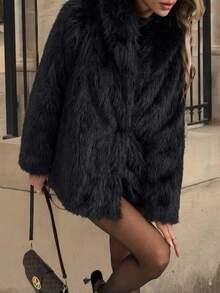 Women's French-Style Autumn/Winter Fashionable Elegant Loose-Fitting Lapel Warm Wool Coat - Black - View 4