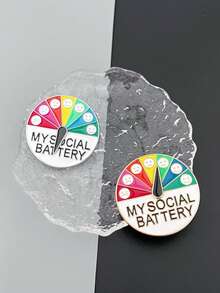 2pcs/Set Mood Changer Energy Metal Brooch With Sliding Social Battery Indicator, Unisex Lapel Pin, Couple Accessory, Gift For Valentine's Day, Holidays - Multicolor - View 6