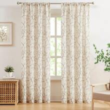ZJDECOR Tan Leaf Linen Curtain Panels 90 Inches Long For Bedroom Living Room,Semi Sheer Botanical Drape With Brown Tree Branches,Farmhouse Textured Window Treatment With Functional Tape,38\ Wx90 Lx2,38inchWx90inchL(Packof2),TanLeaf/BrownBranch - 棕褐色葉子/棕色枝條 - 查看 7