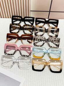 10pcs Women's Plastic Square Frame Sexy & Elegant Versatile Fashion Glasses Set, Suitable For Street, Date, Cafe, Shopping - Transparent - View 7