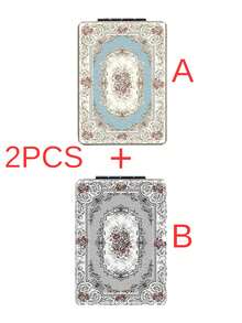 1个折叠式化妆镜，便携式轻巧手持镜，耐用PU皮革，花卉装饰设计，可折叠结构，180°翻盖，适合各种场合