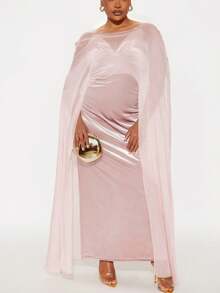 Cape For Women Sheer Mesh Shawl Wraps Asymmetrical Flowy Capelets For Evening Dress Crop Cover Up Poncho - 粉色 - 查看 3