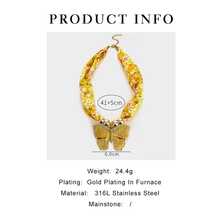 Monlansher New Original Design Women's Pendant Necklace, Stainless Steel Butterfly Pendant With Yellow Printed Fabric Choker, Fashionable Exaggerated Elegant Casual Vacation Versatile Pendant Necklace For Women - Gold - View 7