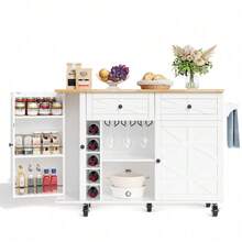 Mobile Storage Islands - White+Natural + MDF + European - View 8