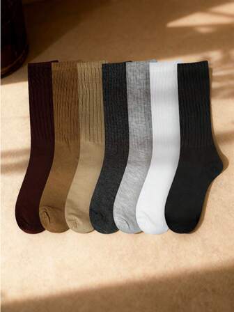 6 คู่ ถุงเท้าผู้หญิงหนานุ่มอบอุ่นสบาย สีดำ สีขาว สีเทา สีกากี สีขิง สีเบจ ถุงเท้ายาวถึงเข่าอเนกประสงค์สำหรับฤดูใบไม้ร่วง/ฤดูหนาว