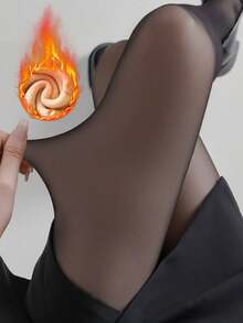 女士保暖打底裤，性感半透明天鹅绒内衬紧身连裤袜，加厚保暖内衬长筒袜，冬季街头风长裤 - 彩色 - 查看 7