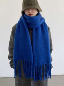 1pc Men/Women Thick Solid Color Tassel Scarf, Fashion Versatile Warm Scarf, Long Fringed Scarf, Suitable For Both Men And Women, Autumn/Winter,Holiday,Travel - Multicolor - View 3