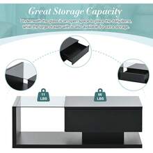 Tempered Glass Coffee Table, Wooden Cocktail Table With High-Gloss UV Surface, Modern 2-Tier Rectangle Center Table For Living Room, Black - 黑色 - 查看 3