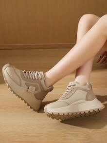 Zapatos casuales caqui para mujer,zapatos deportivos,suela gruesa para exteriores con aumento de altura, estilo de vacaciones elegante y versátil, zapatos para estudiantes de senderismo y skateboard al aire libre, tenis gruesos,zapatos de mujer, zapatos con aumento de altura, regalos de Acción de Gracias y Año Nuevo - Caqui - Ver 4