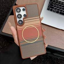 高级PU皮革碳纤维纹理手机壳，兼容 17 Pro Max、17 Pro、17 Air - 奢华商务级材质，支持无线充电，全包防震保护，也兼容三星Galaxy S25 Ultra、S24 Ultra、S23 Ultra。 - 橘色 - 查看 7