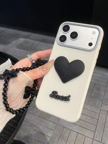 Solid White Phone Case, Adorned With Large Black Heart, Compatible With IPhone 17/17 Pro/17 Air/17 Pro Max, 16/15/14/13/12/11 Pro/Pro Max/Plus, S20/S21/S22/S23/S24/S25/Ultra/FE/Plus/Ultra, A56 5G, Redmi Note 13/Poco X6, Honor X8b - White - View 5