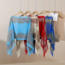 1pc Spring/ Summer New Women's Lightweight Chiffon Vintage Botanical Printed Loose Shawl Scarf, Cover, Clothing, Suitable Travel And Daily Use Accessories Women - 玫紅色 - 查看 1