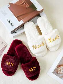 Customized Bride Wedding Slippers, Plush Slippers, Bridesmaid Gift For Bachelorette Party, Decorative Fashion, Hippie, Minimalist, Casual, Cute, Elegant, Exquisite Simplicity, Comfortable Custom, Unique, Personalized Collectible, Ideal Gift ,Forever Love - Multicolor - View 7